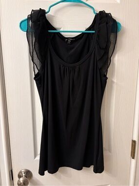 Express Black Ruffle-Sleeve Scoop Neck Tank